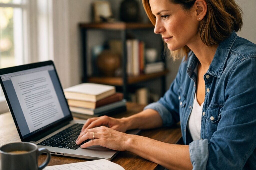 beginner writing a book from scratch on laptop