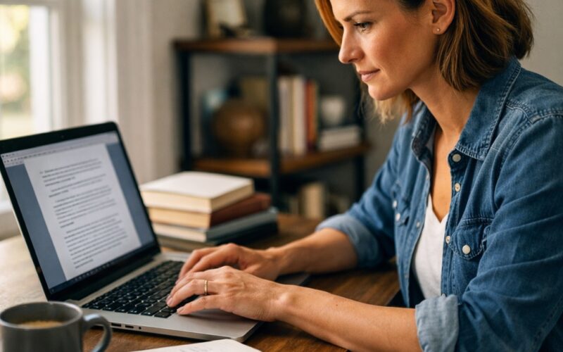 beginner writing a book from scratch on laptop